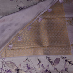 Mashroo silk lavender saree with bird motifs with jari boarder