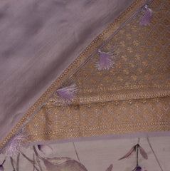 Mashroo silk lavender saree with bird motifs with jari boarder
