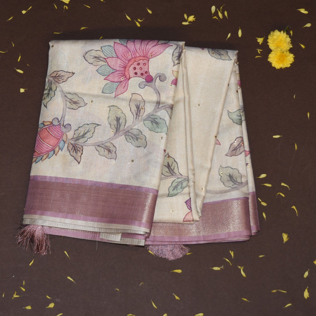 Semi Tussar cream saree with jari work