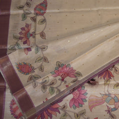 Semi Tussar half white saree with jari boarder