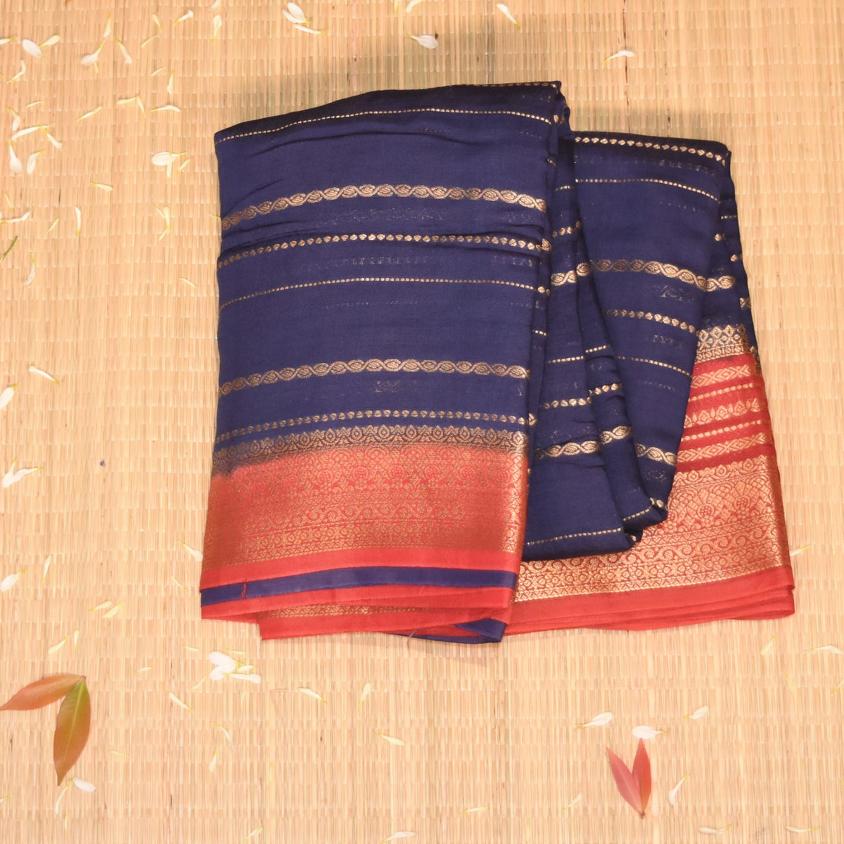 Semi Georgette navy blue saree with jari boarder