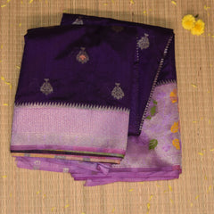 Dupion silk purple saree with paithani boarder