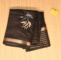 Soft Tussar black saree with jari boarder