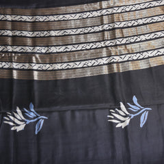 Soft Tussar black saree with jari boarder