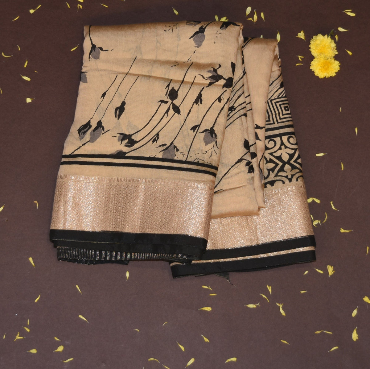 Semi Silk Cotton Cream saree with jari boarder