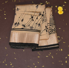 Semi Silk Cotton Cream saree with jari boarder