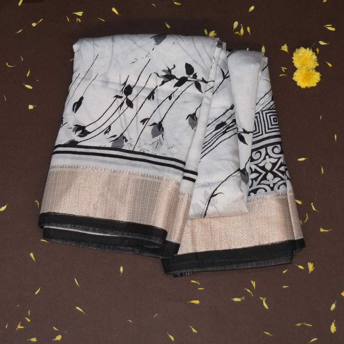 Semi Silk Cotton pure white saree with jari boarder
