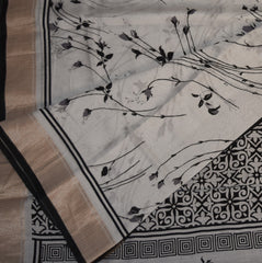 Semi Silk Cotton pure white saree with jari boarder