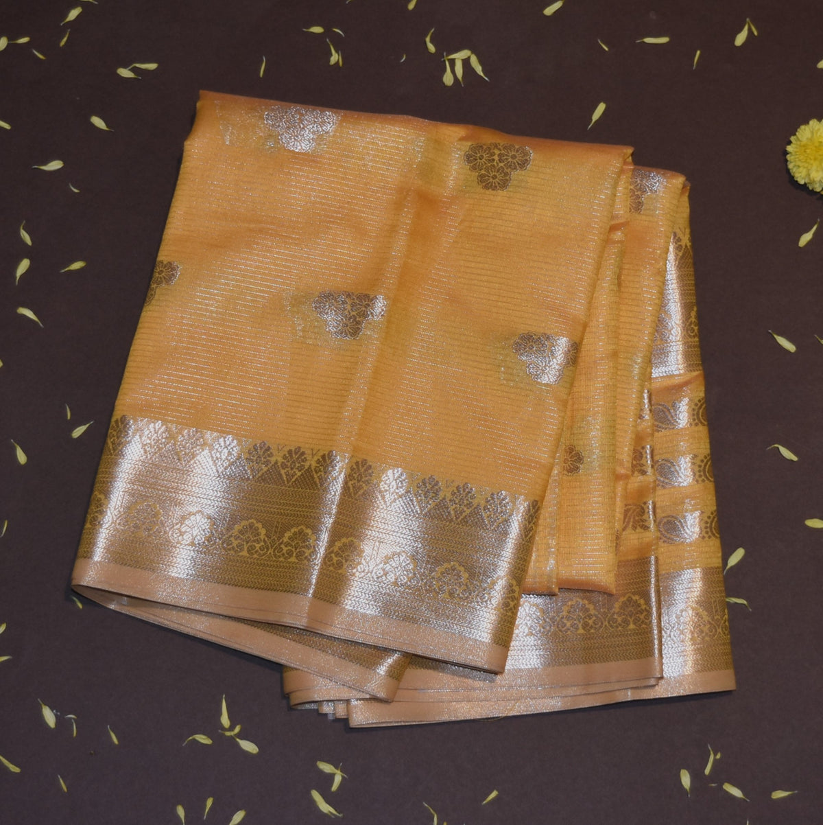 Semi silk cotton yellow saree with jari boarder