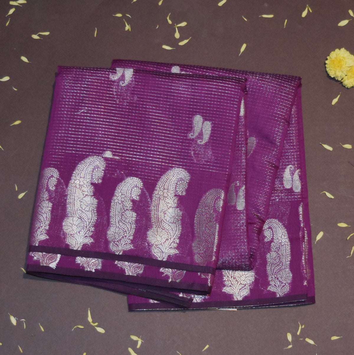 Semi silk cotton purple saree with jari boarder