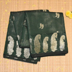 Semi silk cotton bottle green saree with jari boarder
