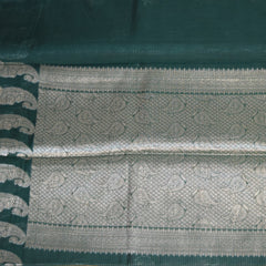 Semi silk cotton bottle green saree with jari boarder