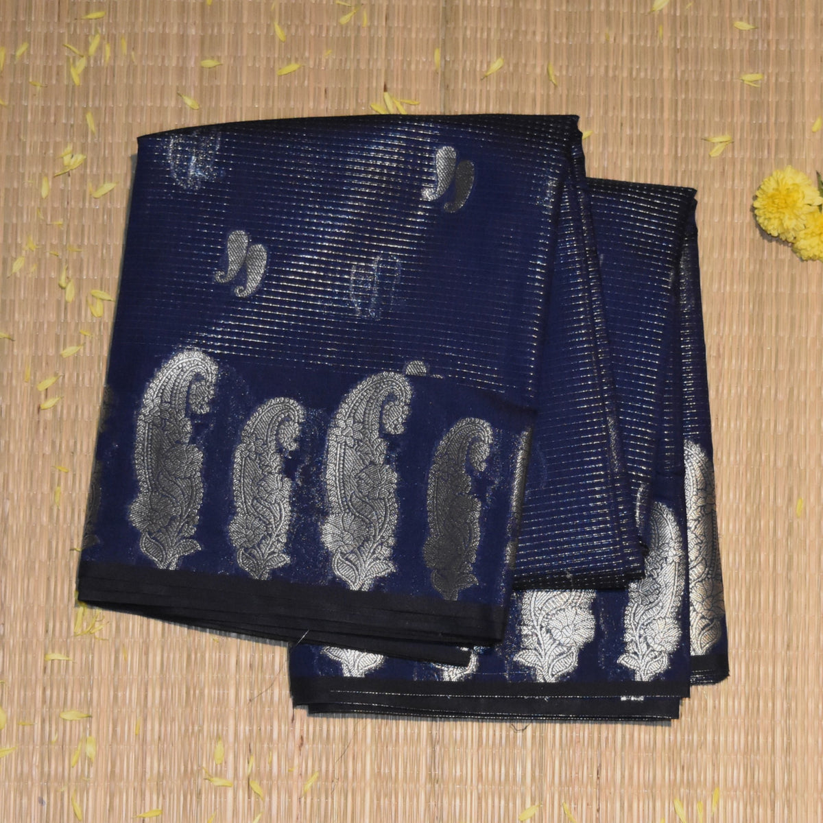 Semi Silk Cotton Navy blue saree with jari boarder