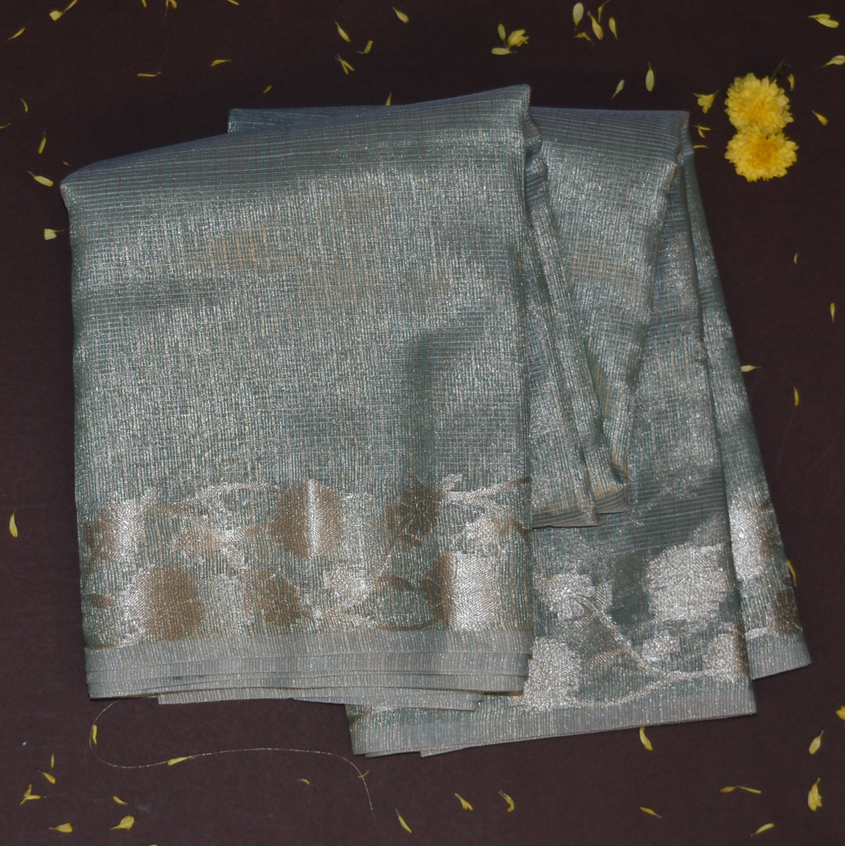 Semi Organza Ash saree with jari boarder