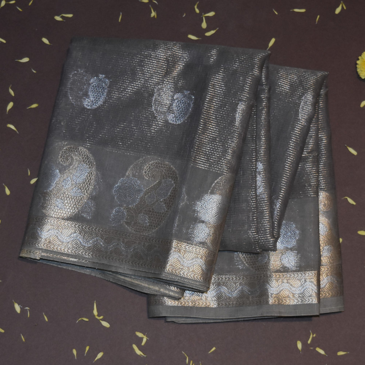 Semi Cotton Silk grey saree with jari boarder