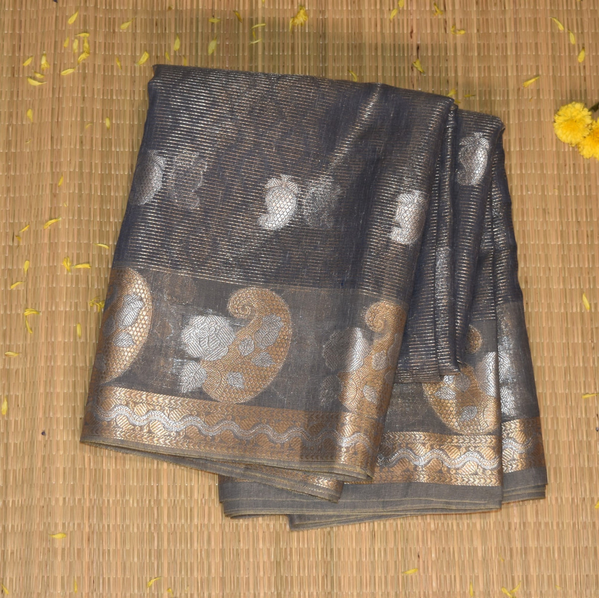 Semi Silk Cotton Blue saree with jari boarder