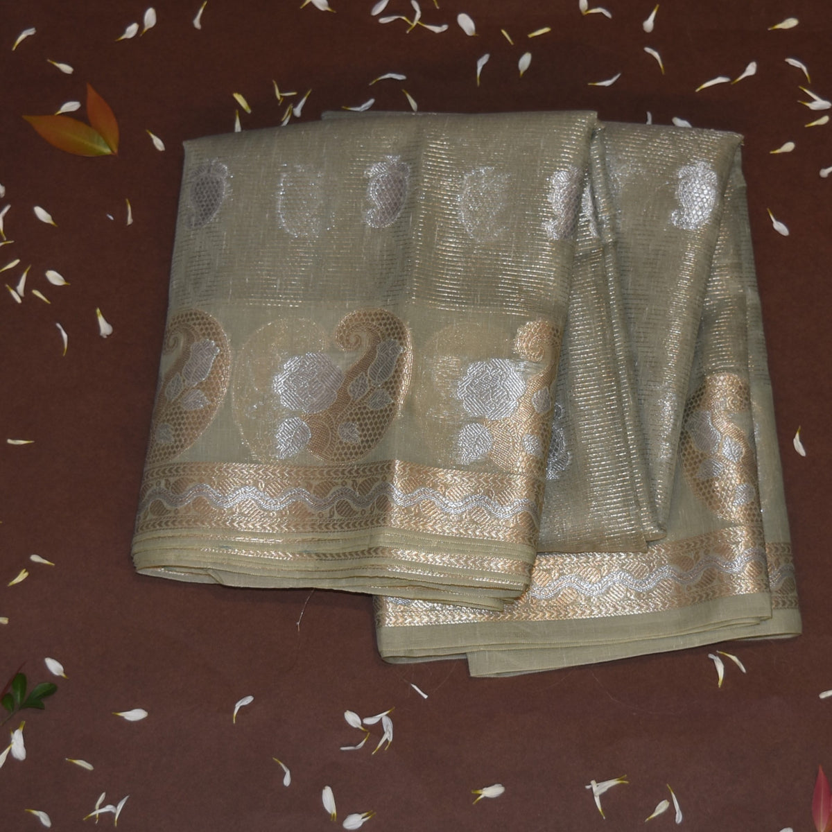 Semi Silk Cotton Green Saree with jari boarder