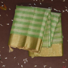 Semi Organza light green saree with gold jari boarder