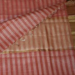 Semi Organza peach saree with gold jari boarder