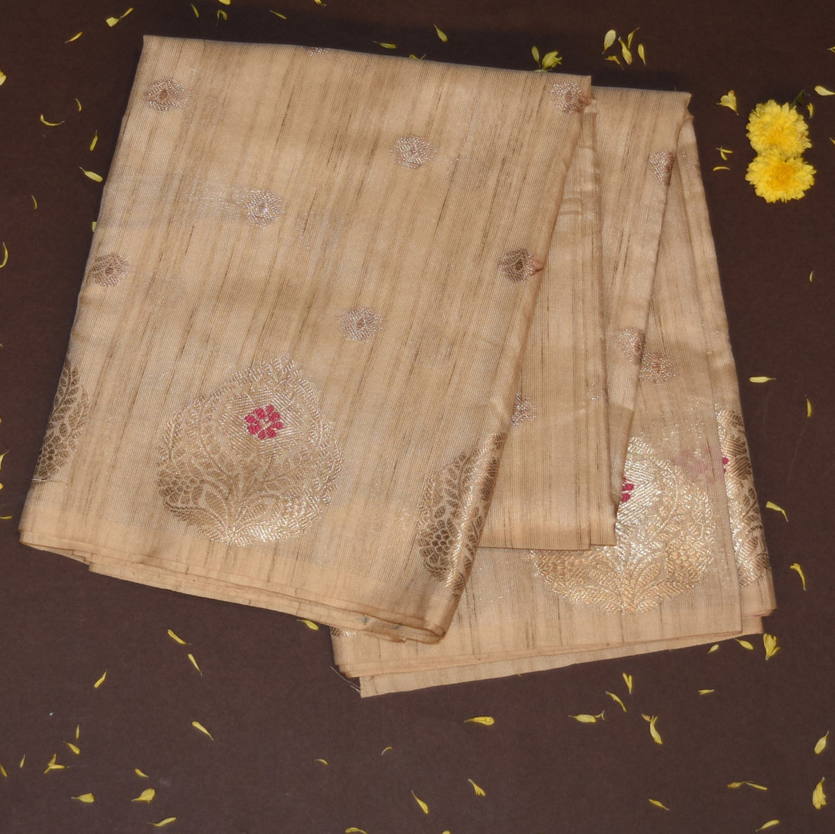 Semi Silk Cotton Cream saree with jari boarder