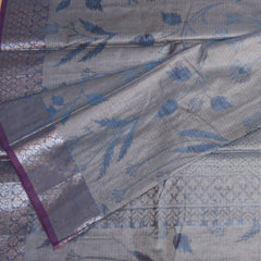 Semi Silk Cotton Ash saree with jari boarder