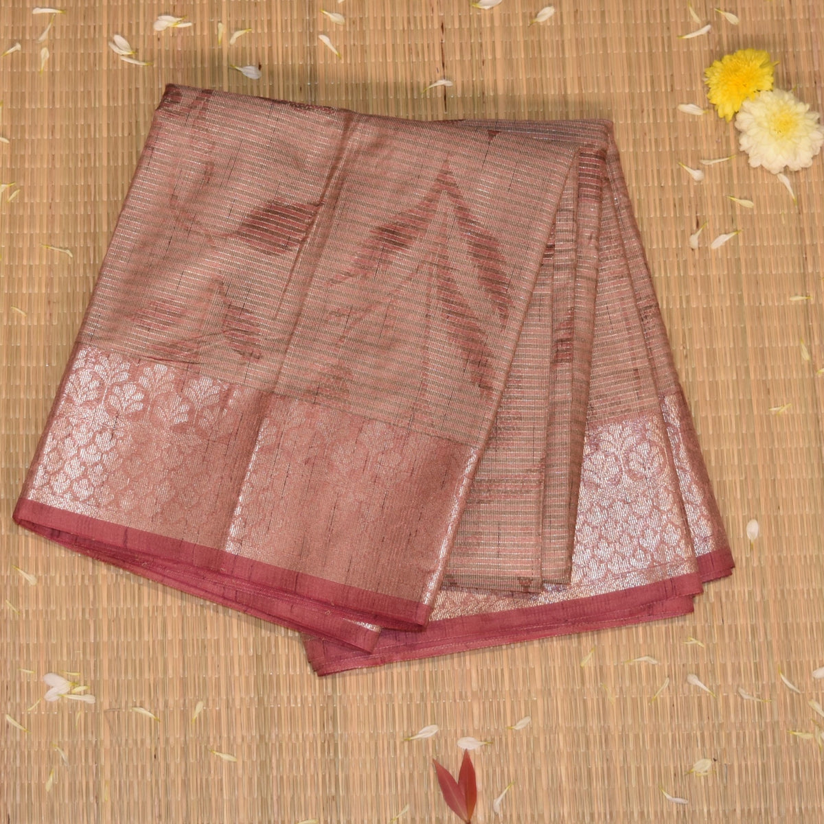 Semi Silk Cotton Peach saree with jari work