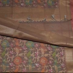 Semi Silk Cotton Ash saree with jari boarder