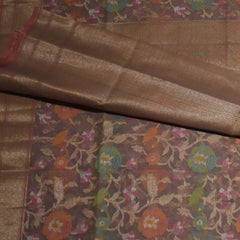 Semi Silk Cotton Ash saree with jari boarder