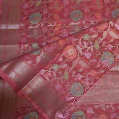 Semi Silk Cotton pink saree with jari boarder