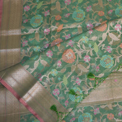 Semi Silk Cotton green saree with jari boarder