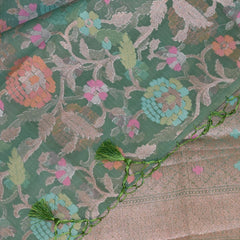 Semi Silk Cotton green saree with jari boarder