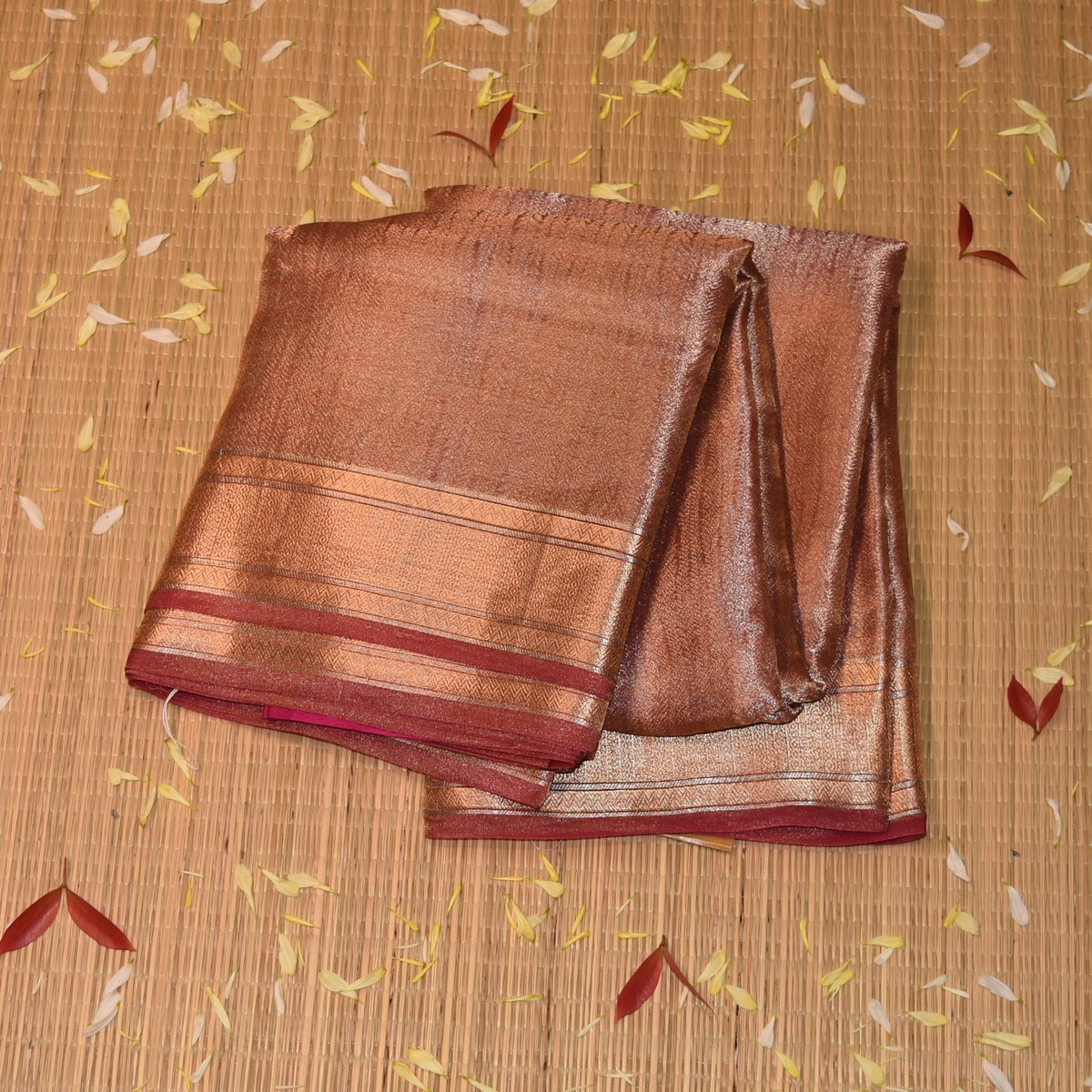Cora tissue Maroon saree with full gold jari