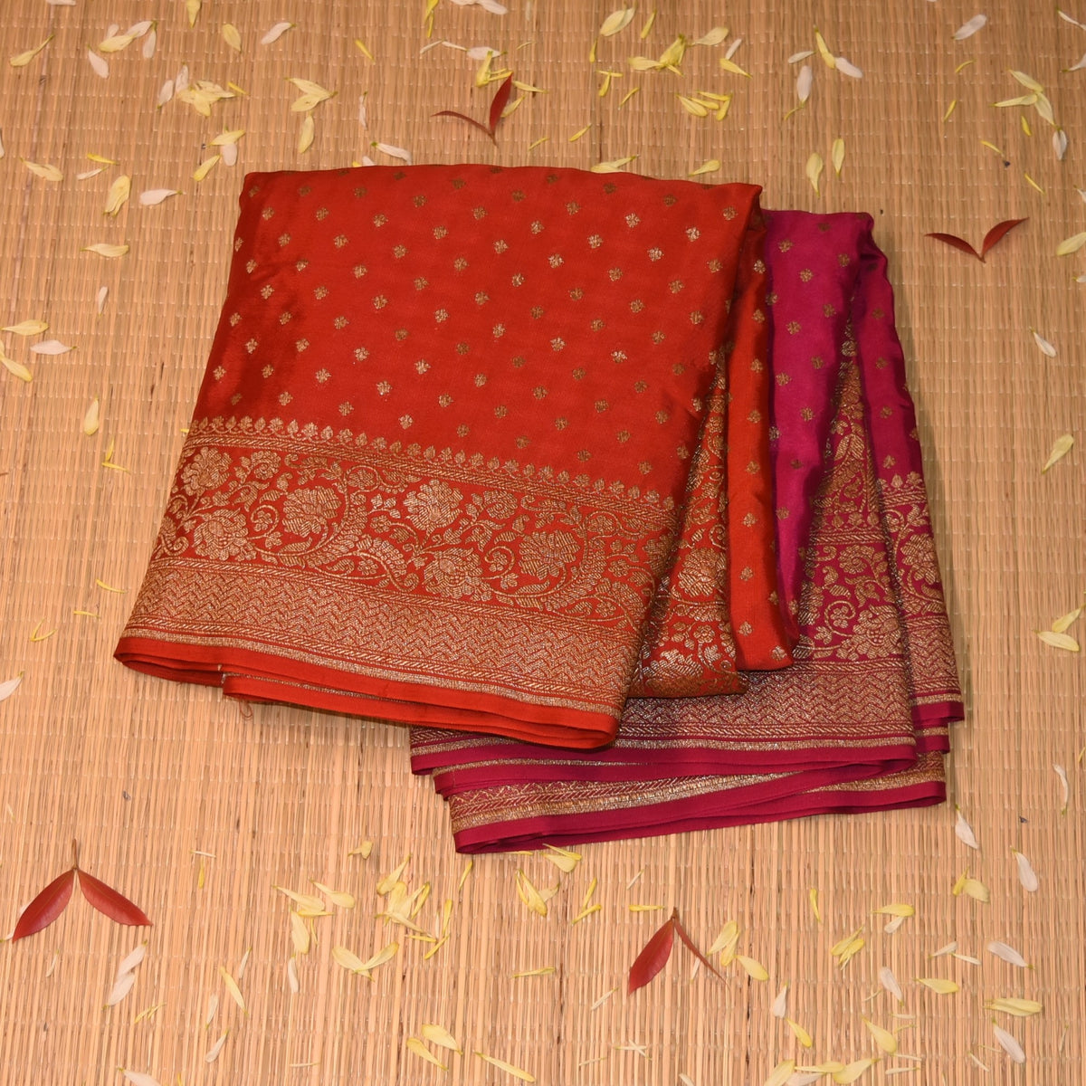 Pure silk benarasi Red and Pink saree with jari boarder