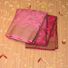 pure crepe benarasi pink saree with jari boarder