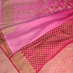 pure crepe benarasi pink saree with jari boarder