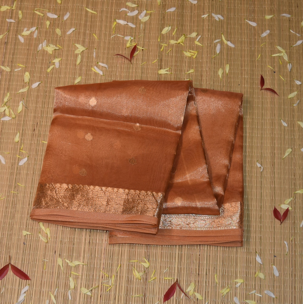 Tissue 3525.Rs-11450 Orange saree with jari border