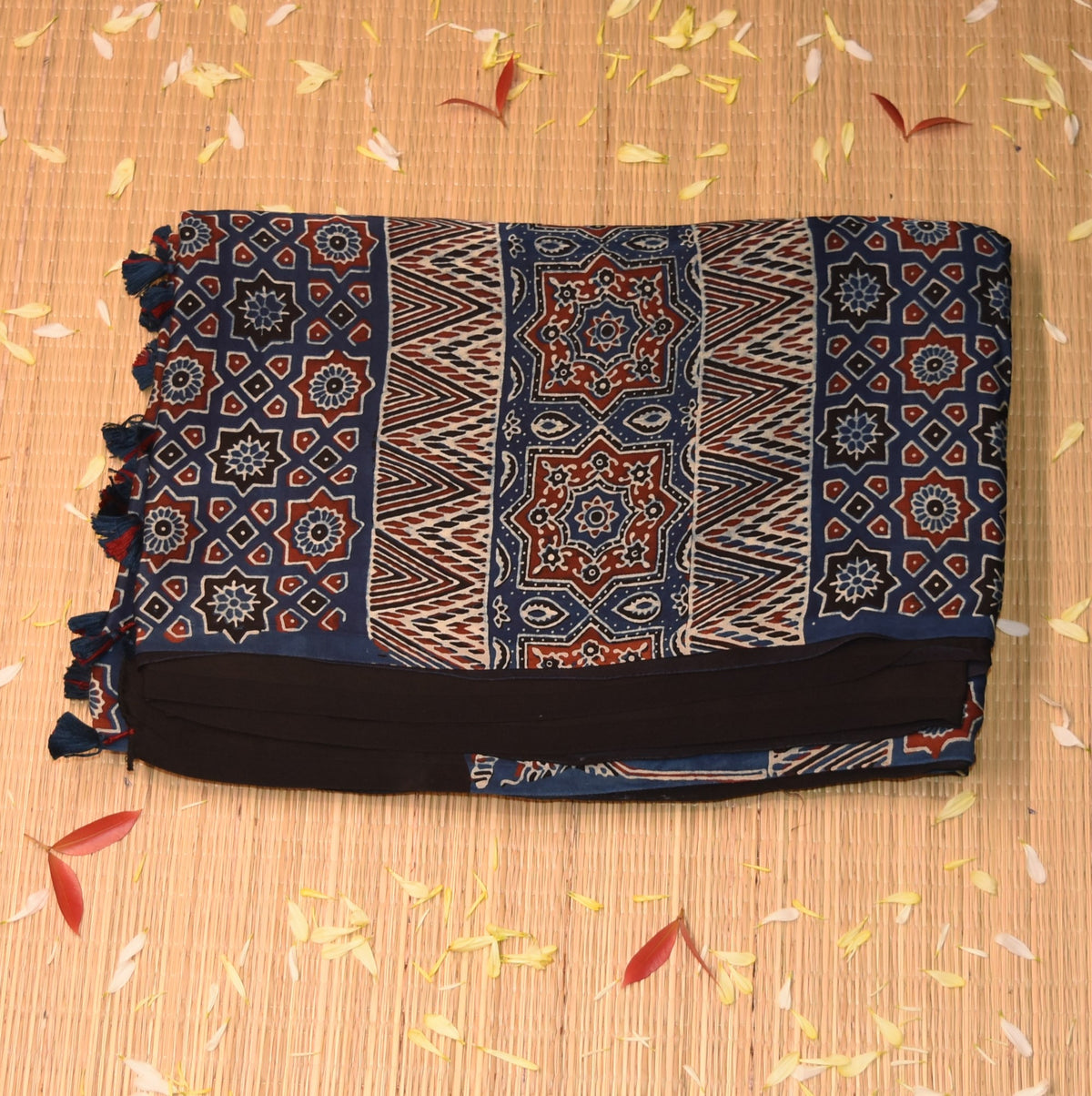 Modal silk ajrak  blue saree with floral print