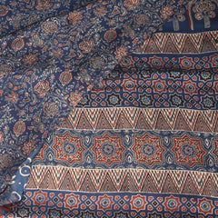 Modal silk ajrak  blue saree with floral print