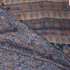Modal silk ajrak Navy blue saree with floral print