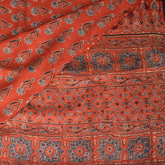 Modal silk ajrak Red saree with floral print