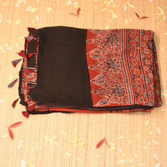 Modal silk ajrak maroon saree with floral print