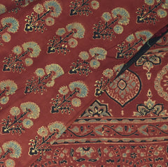 Pure Cotton ajrak Brick red saree with floral print