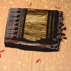 Modal silk ajrak Black saree with floral print