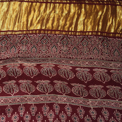 Modal silk ajrak Maroon saree with floral print
