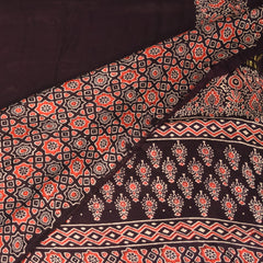 modal silk ajrak Choclate saree with floral print