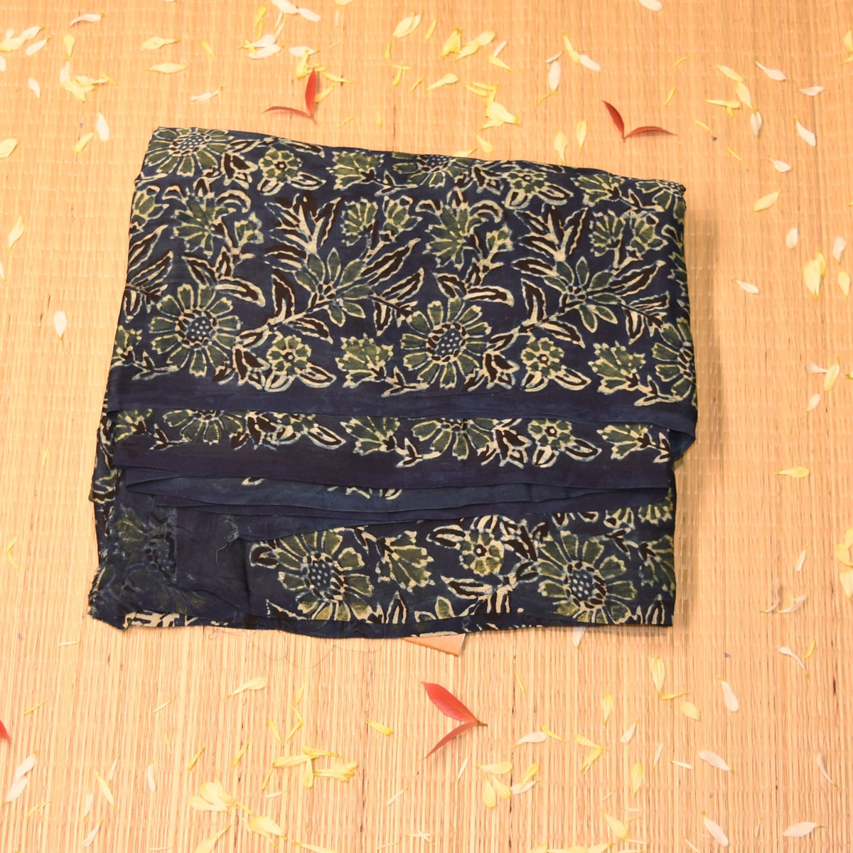 Modal silk ajrak Navy blue saree with floral print