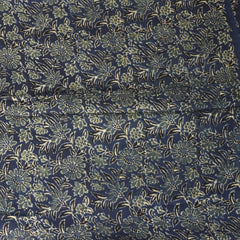 Modal silk ajrak Navy blue saree with floral print
