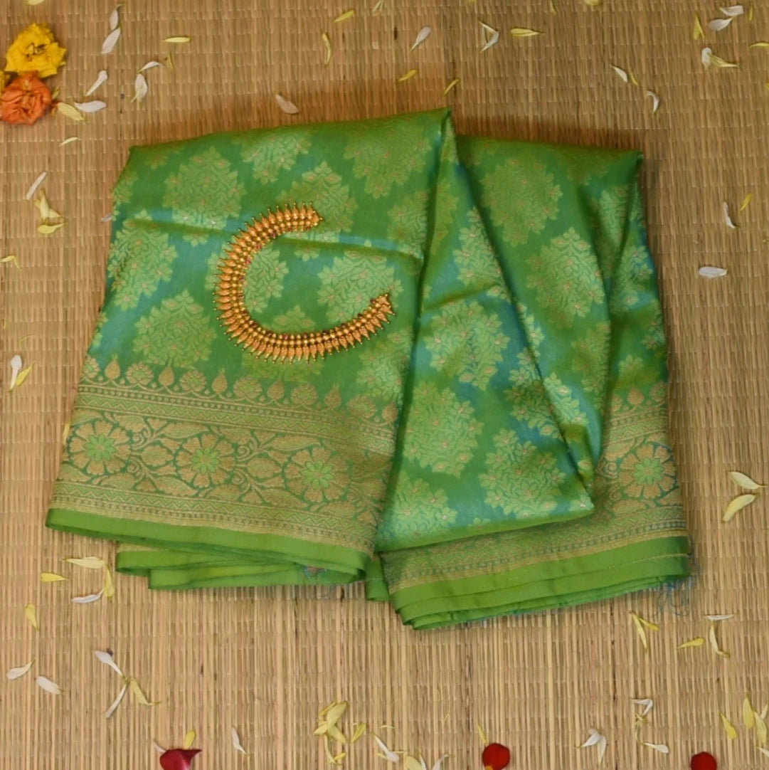 Banarasi Green Saree Jari Border Pure Silk with Blouse