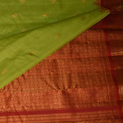 Gadwal pure silk Parrot green saree with jari boarder