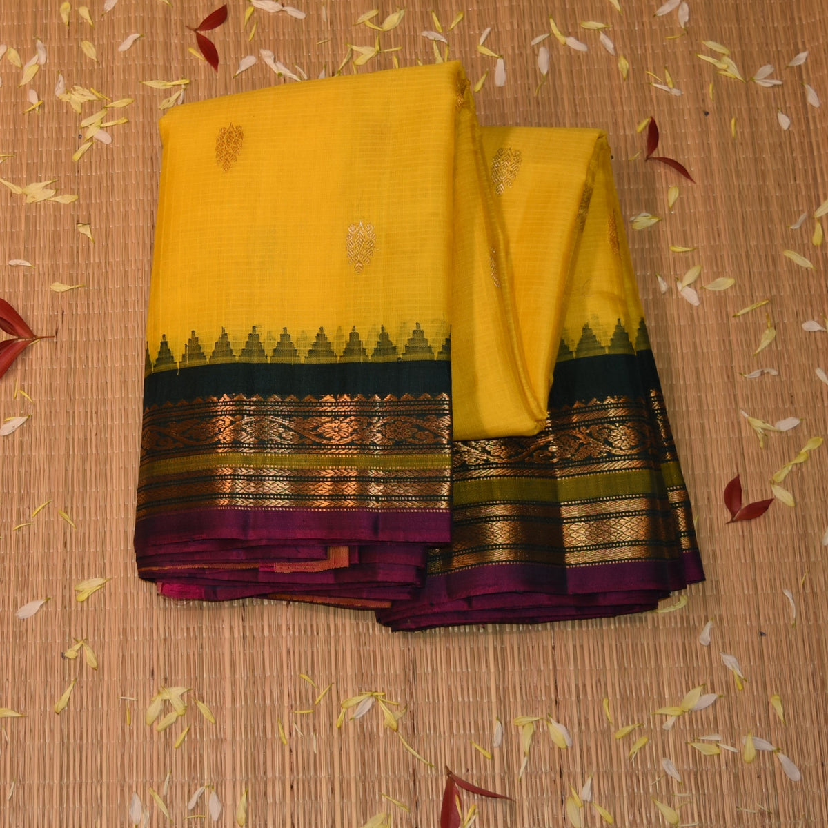 Gadwal pure silk lemon yellow saree with jari boarder